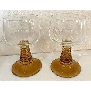 Set of 2 Roemer Amber Yellow Beehive Glass Cordials MCM 70s